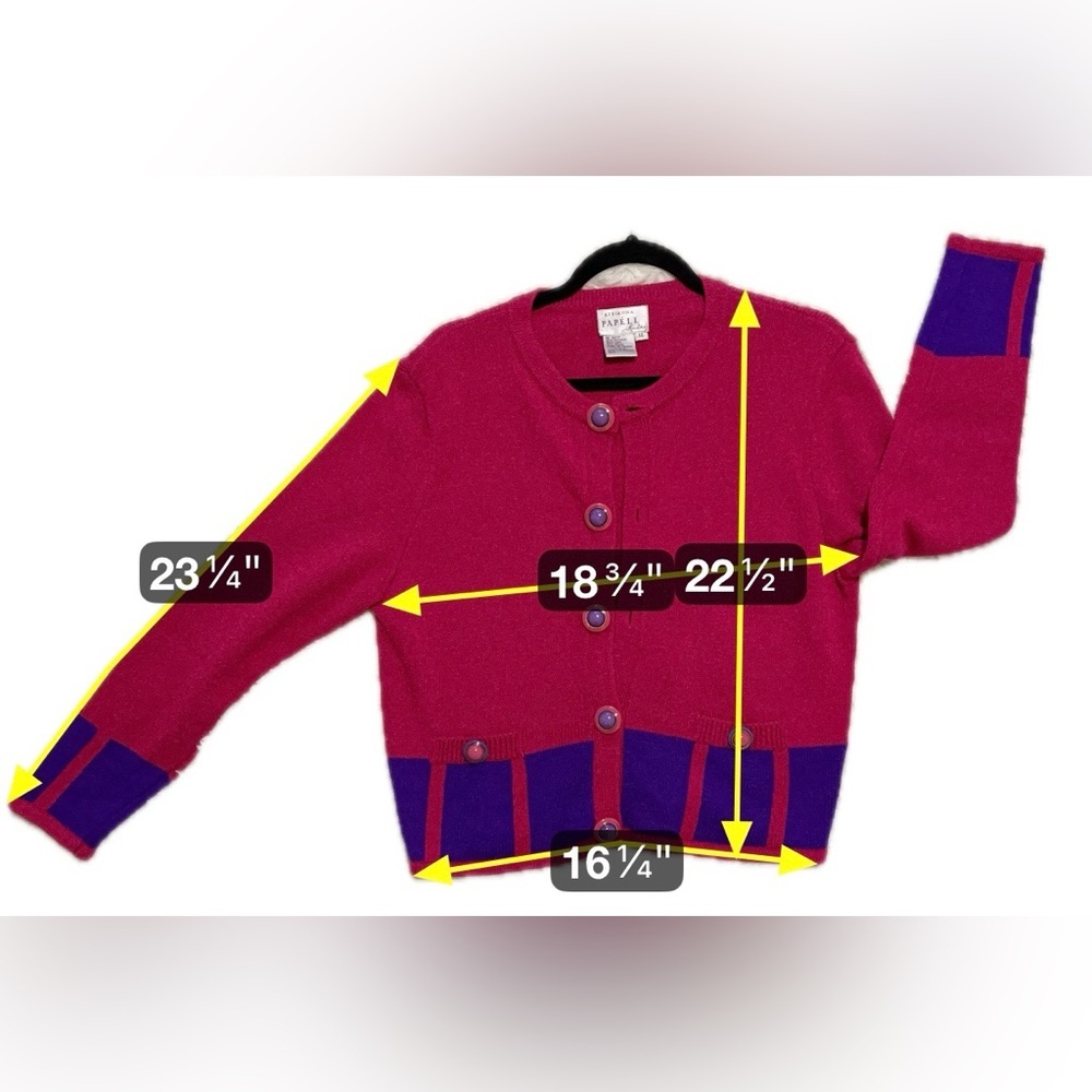 Vintage Adrianna Papell Pink Purple Cardigan Colorblock Wool Blend Sweater 14 - Picture 3 of 7